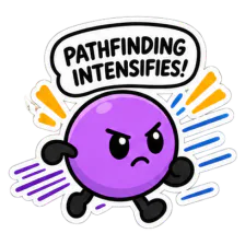 A Walky pedestrian looking determined, captioned “Pathfinding intensifies!”
