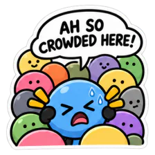 A Walky pedestrian squashed in a crowd, captioned “So crowded”